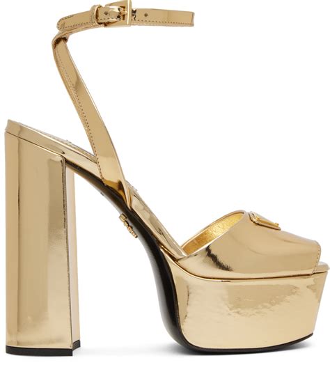 prada golden heels|Prada high heels platform.